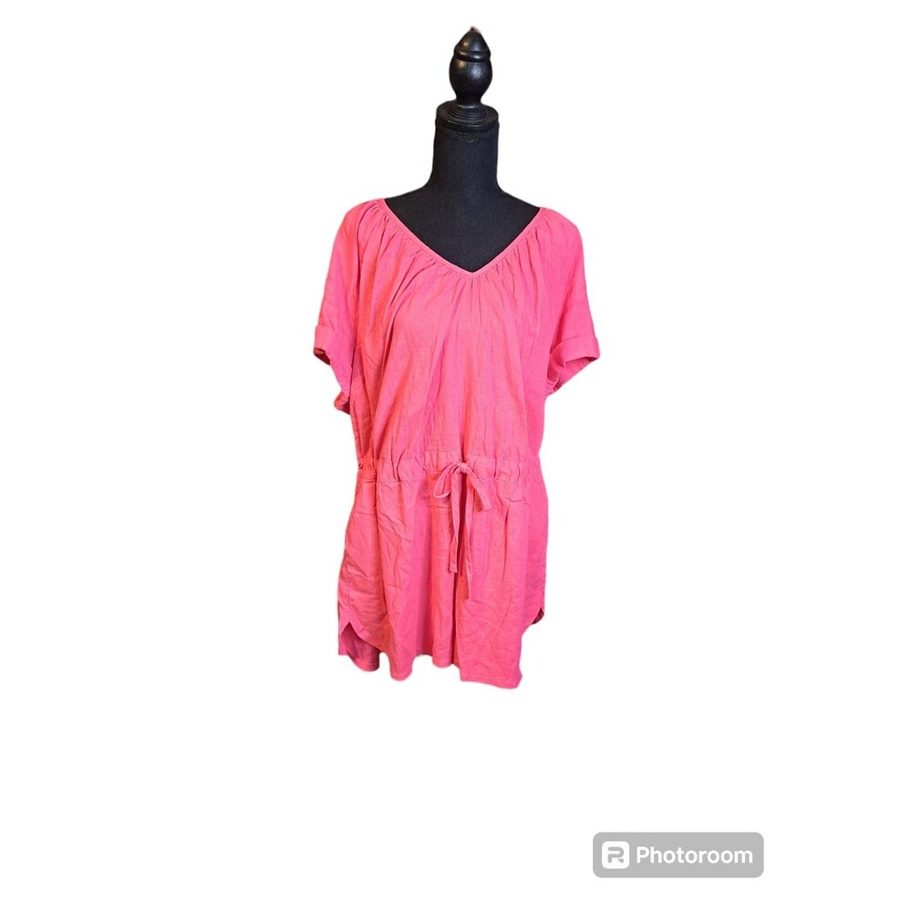 Universal Thread Romper Womens XL Pink Linen Blend V-neckline Short Sleeve